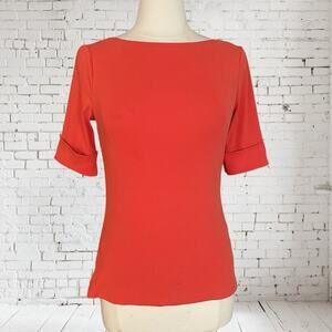 Lauren Ralph Lauren Black Label Top Sz M Boat Neck Cuffed Sleeve Cotton Stretch